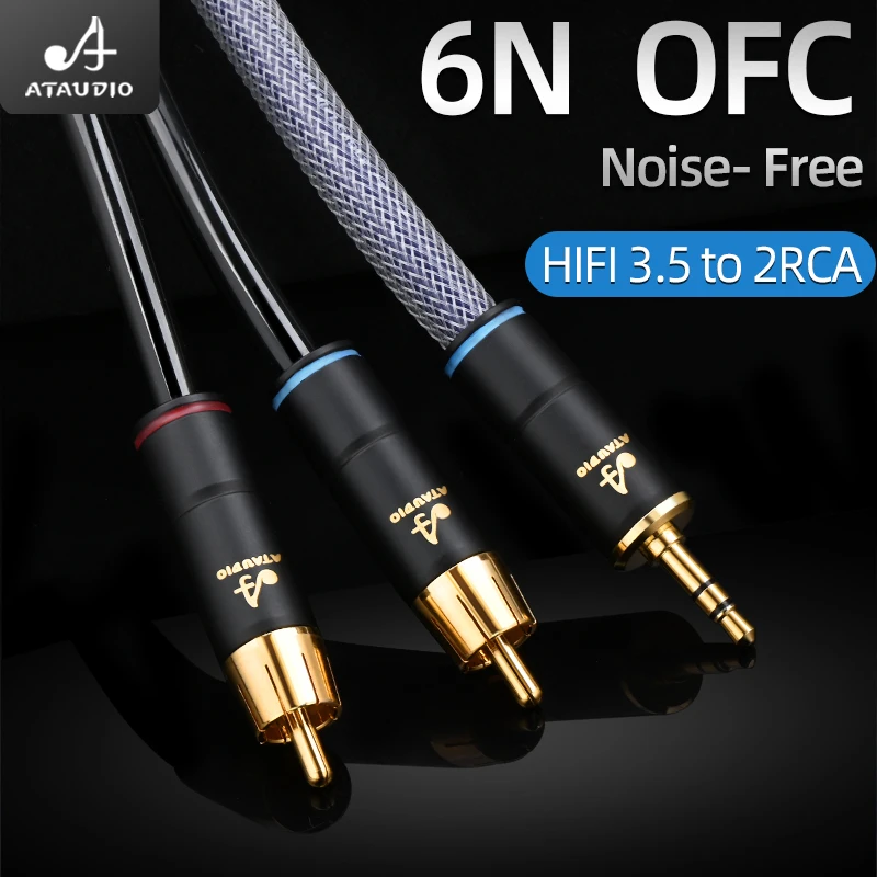 HIFI 3.5mm ~ 2 RCA 스테레오 오디오 케이블 6N OFC RCA 오디오 케이블 앰프 믹서용 3.5 Y 분배기