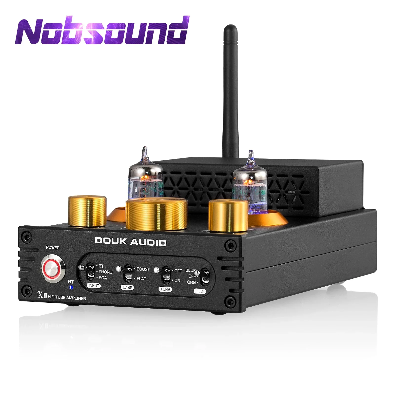 Nobsound HiFi GE5654 진공 튜브 앰프 스테레오 블루투스 5.0 수신기 앰프 MM 포노 파워 앰프 턴테이블 APTX-HD 160W + 160W