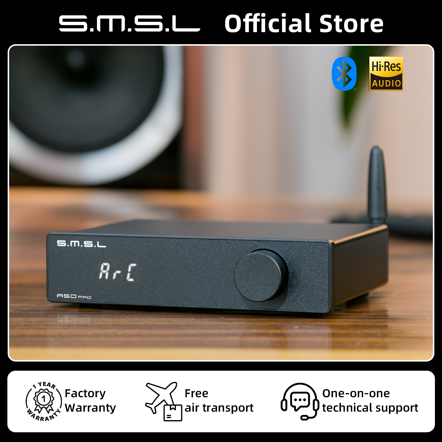 SMSL A50PRO 2.1 전력 증폭기 2 MA12070P 블루투스 EQ 설정 100W HDMI-ARC 화면 끄기 하이 로우 필터