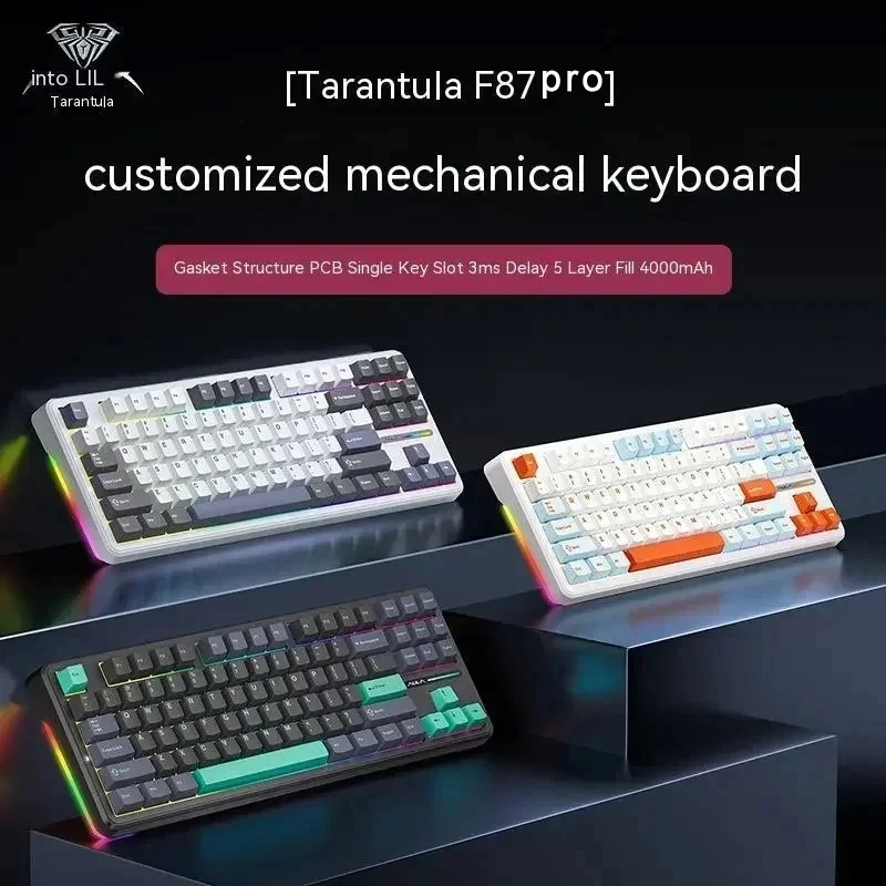 AULA F87Pro 기계식 키보드 2.4g/Usb/블루투스 트라이 모드 무선 87 키 5 레이어 침묵 충전 게임 + 타이핑에 적합