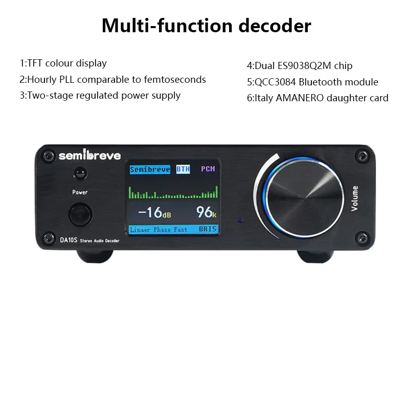 상단 HIFI 오디오 디코더 DAC 듀얼 ES9038Q2M DSD512 무손실 디코더 QCC3084 Bluetooth 5. USB 32BIT 384KHZ AMANERO 인터페이스