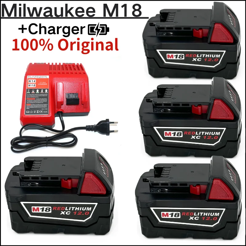 100% 밀워키 M18 18V 12000mAh 18650 리튬 교체용 배터리 밀워키 48-11-1860 48-11-1850 48-11-1840 공구 배터리