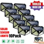1/2/4/6/10PCS 100 LED 태양 벽 램프 4 측면 모션 센서로 빛나는 야외 정원 안뜰 방수 벽 조명