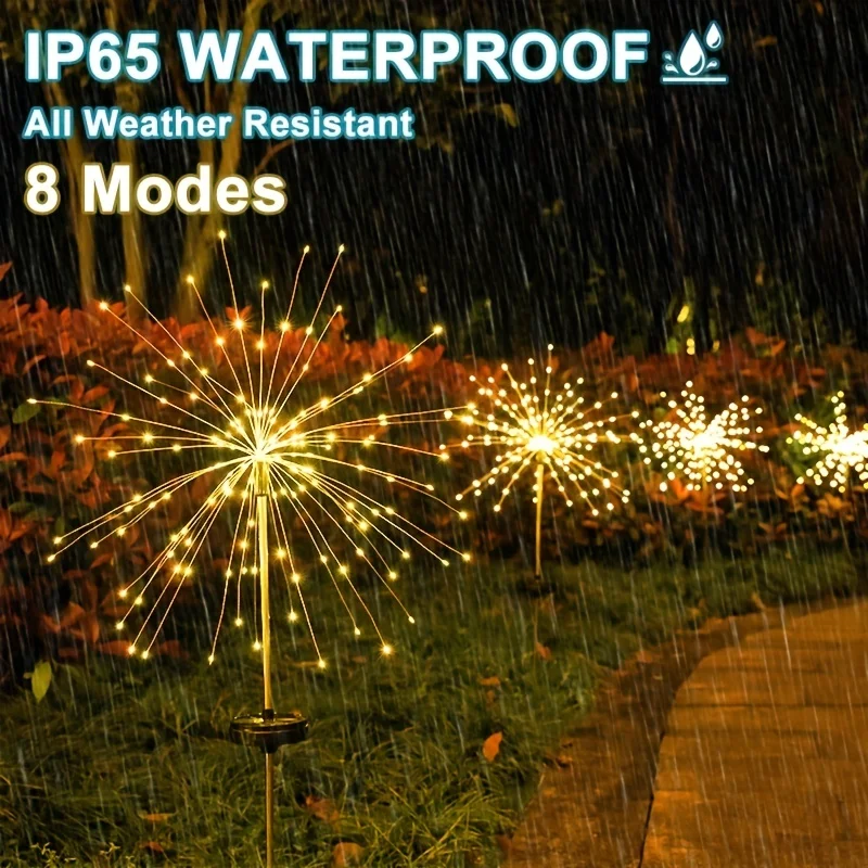 1pc 태양 불꽃 놀이 램프 야외 잔디 글로브 민들레 플래시 문자열 요정 조명 90LED -420LED 정원 잔디 휴일 빛