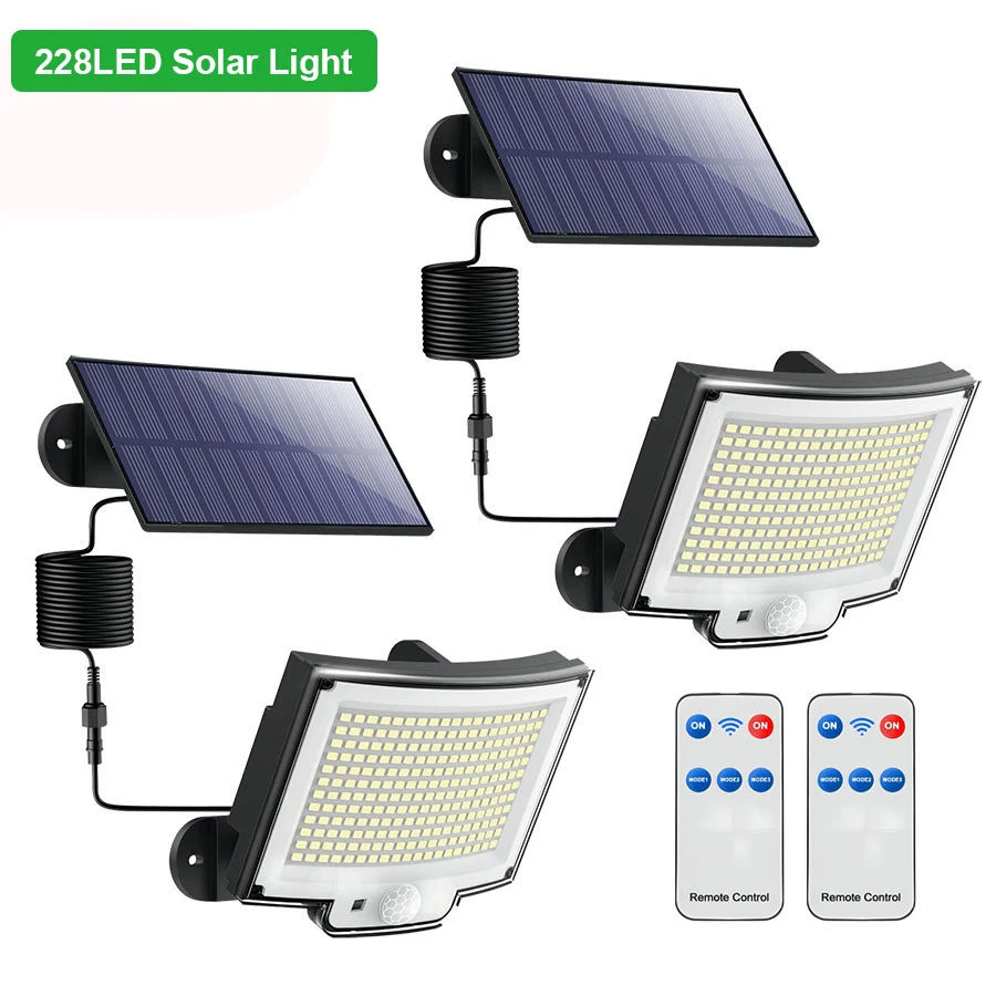 LED 태양광 조명 228/328 야외 PIR 모션 센서 벽 램프 IP65 방수 가로등 정원 조명용 원격