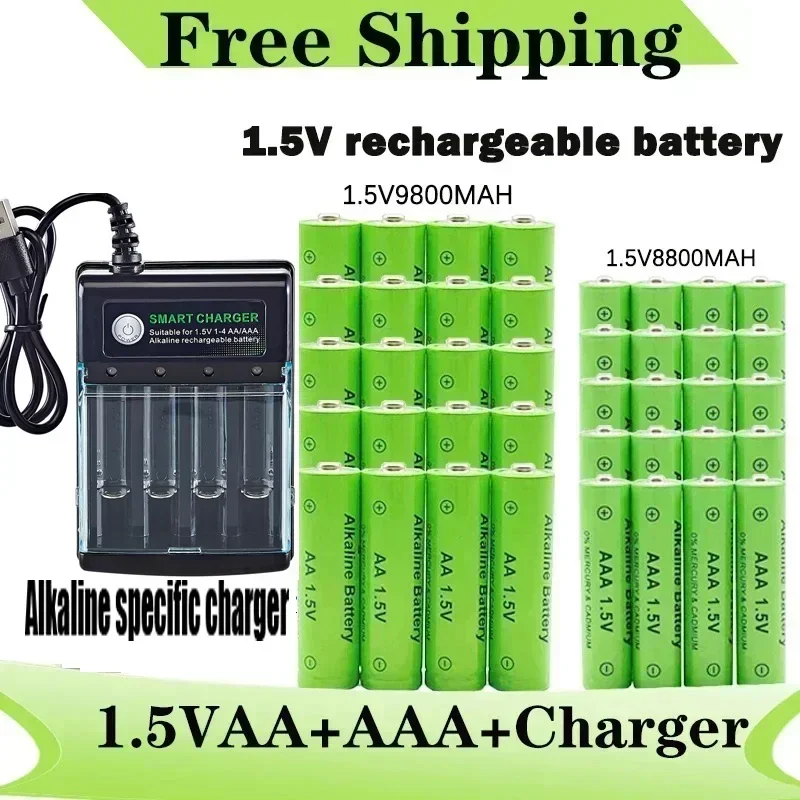 원래 충전식 배터리 1.5V AA9800mAh+AAA8800mAh+컴퓨터 시계 라디오 비디오 게임용 충전기 디지털 카메라 AA AAA배터리