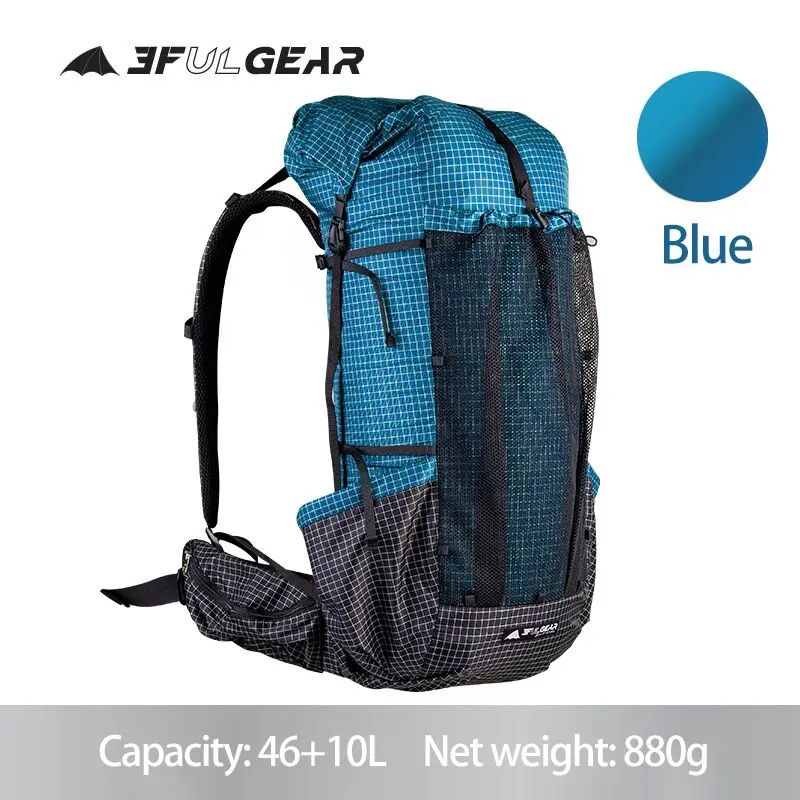 3F UL GEAR 2021 뉴 블루 Qi Dian Pro 하이킹 배낭 초경량 캠핑 팩 여행 배낭 여행 배낭 46 + 10L 88g