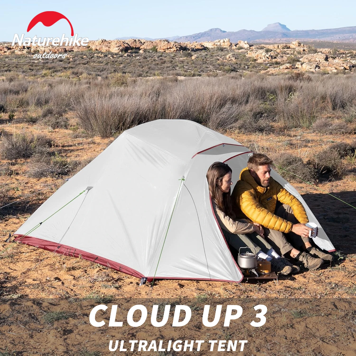 Naturehike Cloud Up 3 초경량 텐트 3-4인 캠핑 하이킹 여행 텐트 경량 휴대용 20D 방수 비치 텐트