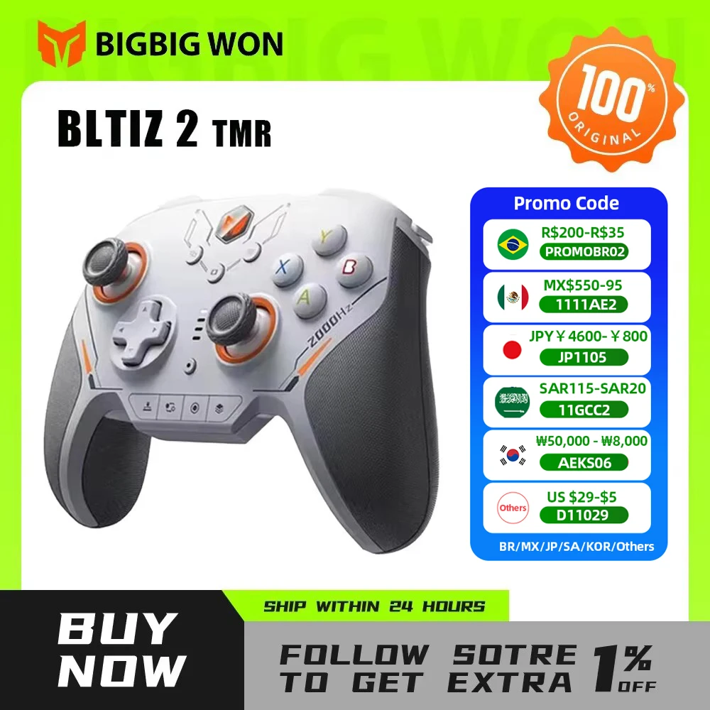 BIGBIGWON Blitz 2 TMR 스타 플래시 무선 블루투스 게임 패드 체성 감각 컨트롤러 2000HZ NS PC 스팀 게임 맞춤형
